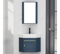 XZHWSZD Bathroom Vanity Sink, Corner Vanity Cabinet with Ceramic Sink & Mirror Cabinet, Wall Mounted Bathroom Vanity Sink Set for Small Space