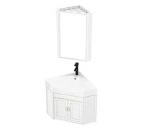 XZHWSZD Bathroom Vanity Sink, Corner Vanity Cabinet with Ceramic Sink & Mirror Cabinet, Wall Mounted Bathroom Vanity Sink Set for Small Space