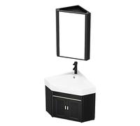 XZHWSZD Bathroom Vanity Sink, Corner Vanity Cabinet with Ceramic Sink & Mirror Cabinet, Wall Mounted Bathroom Vanity Sink Set for Small Space