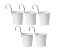 XZJMY 5 Pcs Hanging Flower Pots Metal Iron Bucket Planter Pot Metal Bucket Flower Holder with Hook Indoor Outdoor Decor for Railing Fence Balcony Garden (White)