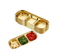 XZJMY 5Pcs Stainless Steel Dipping Bowls 3 Grids Divided Sauce Dishes Appetizer Serving Plates Small Square Seasoning Dish Condiment Server Dish for Kitchen Home,BBQ and Party Dinner (5, Gold)