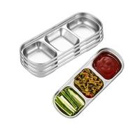 XZJMY 5Pcs Stainless Steel Dipping Bowls 3 Grids Divided Sauce Dishes Appetizer Serving Plates Small Square Seasoning Dish Condiment Server Dish for Kitchen Home,BBQ and Party Dinner (5, Silver)