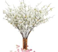 XZJMY Artificial Cherry Blossom Flowers,Silk Cherry Blossom Branches,Faux Cherry Flowers Fake Flowers Long Stems for Vase Arrangements Home Wedding Table Decor (3PCS, White)