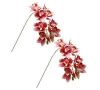 XZJMY Artificial Orchid Flowers 3D Faux Cymbidium Flowers 10 Heads Silk Artificial Flowers Outdoor Fake Flowers Green Shrubs Plants for Wedding Home Decoration Festive Furnishing (2PCS,Dark Pink)
