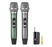 XZL Rechargeable Wireless Microphones with 1/4" Receiver, Two Cordless UHF Mics, Plug-and-Play & Long-Distance Transmission for Karaoke Singing, Stage Performance, Wedding Host, Church (Gray&Green)
