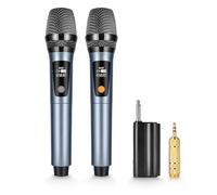 XZL Wireless Microphones, Dual UHF Dynamic Microphone with Rechargeable Long-Distance Receiver, for Karaoke, Home KTV, Speech, Wedding - Navy