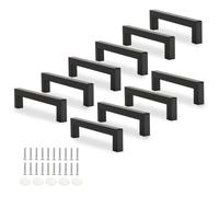 XZLUPUP 10 Pack Black Square Stainless Steel Pulls | Matt black coating, rustproof stainless steel, sleek modern grip, kitchen cabinets, bedroom wardrobes