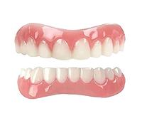 XZLZMD Silicone Dentures Instant Veneer Upper and Lower Dentures Cosmetic Natural Shade Prosthesis Teeth Smile Dentures Comfortable Removable Dental Prosthesis,1pair