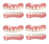 XZLZMD Silicone Dentures Temporary Dental Prosthesis Comfortable Upper and Lower Dentures Bright White Shade Cosmetic Prosthesis Teeth for Men Women One Size,4pair