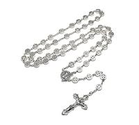 xzmnxzzme Saint Benedict Rosary Necklace Vintage Silver Metal Cross Necklace Prayer Beads Christian Church Supplies for Women Men Religious Cross Pendant