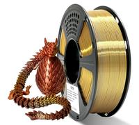 XZN Tri Color Silk PLA 3D Printer Filament, Rainbow Silk PLA Filament 1.75mm, +/- 0.02mm Accuracy, No Clog/Bubble, Durable, Vacuum Sealed, Fits Most FDM Printers, 1KG Spool - Gold Silver Copper