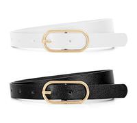 XZQTIVE 2 Pack Women's Belts for Jeans Pants Dress Fashion Thin Waist Belt Ladies Skinny Leather Belt Black Brown Leather Belt With Gold Buckle