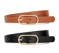 XZQTIVE 2 Pack Women's Belts for Jeans Pants Dress Fashion Thin Waist Belt Ladies Skinny Leather Belt Black Brown Leather Belt With Gold Buckle