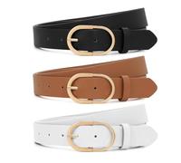 XZQTIVE 3 Pack Women's Leather Belt for Jeans Pants Ladies Fashion Leather Belt for Dresses Shiny Golden Buckle Waist Belt, XXL