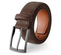 XZQTIVE Mens Leather Belt for Men, Premium Suede Jeans Belt with Classic Buckle, Casual Work Trousers Accessories in Brown/Tan/Black, 1.4 Inch Wide