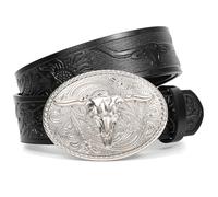 XZQTIVE Western Leather Belt for Men Women Cowgirl Cowboy Belt Country Belt Silver Buckle Tooled Leather Belt for Jeans
