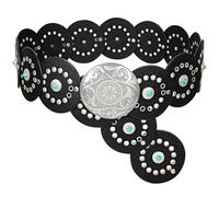 XZQTIVE Wide Disc Belt for Women Boho Concho Leather Belts Vintage Western Waist Belt for Dresses Pants
