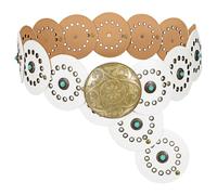 XZQTIVE Wide Disc Belt for Women Boho Concho Leather Belts Vintage Western Waist Belt for Dresses Pants