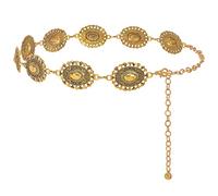 XZQTIVE Women Boho Chain Belts For Dresses Jeans Western Cowgirl Waist Links Belt Adjustable Metal Concho Belt, Ancient Gold, Fit Waist upto 56inch
