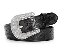 XZQTIVE Women's Western Belt - Tooled Leather Cowgirl Belt with Vintage Engraved Design for Country & Casual Wear