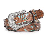 XZQTIVE Women's Western Belt - Tooled Leather Cowgirl Belt with Vintage Engraved Design for Country & Casual Wear