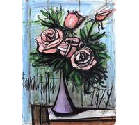 XZSFD NBGEA Bernard Buffet Flower Poster Still Life Prints Abstract Wall Art Picture《Pink Roses》Bernard Buffet Canvas Painting For Home Decor 50x60cm Unframed