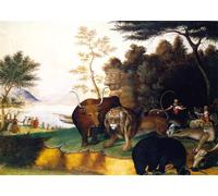 XZSFD NBGEA Edward Hicks Poster Color Abstract Wall Art《Peaceable Kingdom》by Edward Hicks Prints Figures Animals Canvas Painting For Home Decor 70x50cm Unframed