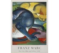 XZSFD NBGEA Franz Marc Animal Poster Color Prints Abstract Wall Art Picture《Two Cats Blue and Yellow》Franz Marc Canvas Painting For Home Decor 50x80cm Unframed