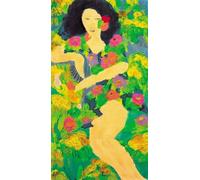 XZSFD NBGEA Walasse Ting People Poster Color Prints Abstract Wall Art Picture《Lady Among Flowers》Walasse Ting Canvas Painting For Home Decor 50x100cm Unframed