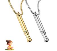 XZSKD 2 Pcs Breathing Necklace, For Men And Women Whistle Pendant Mindful Stress Relief Tool Stainless Steel For Meditation And Calm (Gold, Silvery)
