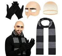 XZSKD 4-Piece Bald Costume Set with Cap, Wig Net, Scarf and Gloves