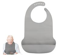 XZSKD Adult Bib for Men, Washable Silicone Bib for Elderly, Waterproof Eating Bib Reusable Dirty-proof Apron With Pocket for Elderly and Disabled (Grey)