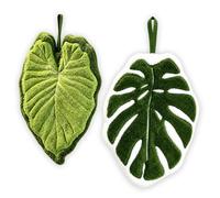 XZSKD Cleaning Cloths, Green Hand Towels with Tea Towel Design, Two Botanical Leaf Towels for Bathroom and Kitchen Use, Decorative and Functional at 26 by 20 cm