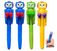 XZSKD Funny Pens, Boxing Robot Design with Movable Arms and Button Sounds, Novelty Writing Instruments for Students and Office Tasks, Set of Four Assorted Colours in Blue Green Yellow