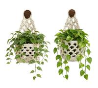 XZSKD Macrame Plant Hanger, Wall Planter Indoor Decor, Macrame Wall Hanging Basket, Plant Hanger Indoor Display, Hanging Basket Indoor Organisation, Two Pack Large White Design