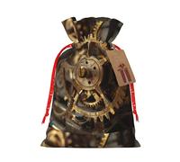 Xzsxhe Clock Gear Print Christmas Gift Bags, Drawstring Gift Wrap Bags Candy Storage Bag Reusable Party