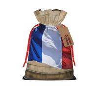 Xzsxhe French Flag Print Christmas Gift Bags, Drawstring Gift Wrap Bags Candy Storage Bag Reusable Party, Medium, Black