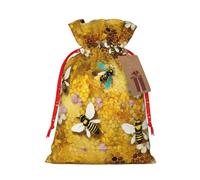 Xzsxhe Honey Bees Print Christmas Gift Bags, Drawstring Gift Wrap Bags Candy Storage Bag Reusable Party