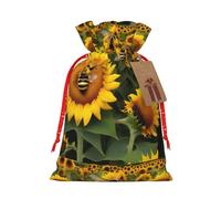 Xzsxhe Sunflower Bees Print Christmas Gift Bags, Drawstring Gift Wrap Bags Candy Storage Bag Reusable Party