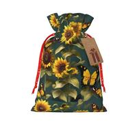 Xzsxhe Sunflower Floral Butterflies Print Christmas Gift Bags, Drawstring Gift Wrap Bags Candy Storage Bag Reusable Party
