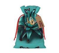 Xzsxhe Teal Lily Print Christmas Gift Bags, Drawstring Gift Wrap Bags Candy Storage Bag Reusable Party