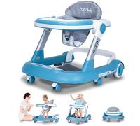 XZV Baby Walker,10-Position Height Adjustable Foldable Baby Walker,Anti-Rollove Baby Walker with Wheels, Infant Toddler Walker with Foot Pads,for Boys and Girls from 6-18 Months Blue