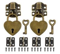 XZW Green Bronze Hasp Latch Mini Box Hinges and Padlock Latches with Matching Screws and Keys for Retro Style Jewelry Box Decoration and Repair (2 Sets)