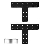 XZWMY T Post Bracket 2PCS, T Flat Mending Plate for Wood 4x4,6x6 Lumber, Black Powder Coated Heavy Duty Pergola Brackets,T Beam Bracket, T Truss Bracket,T Shape Post to Beam Connectors…