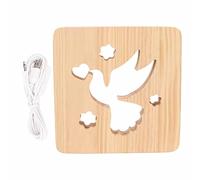 XZXCVN 2W 3D Wood Carving Lamp Warm White Light Peace Dove Pattern Hollow 3D Wooden Lamp Night Light for Bedrooms