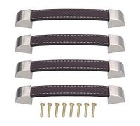 XZXCVN Furniture Handle Set Brown PU Leather Zinc Alloy, Rectangular Drawer Pull for Cabinets, 4 Pieces - Durable Design, Easy Installation, Suitable for Wardrobes and Side Doors