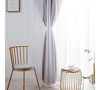 XZXCVN Star Curtains Double Layer Blackout Window Curtain, 53 Inch Width Beige Panel - Colorful Gradient Stripe Tulle Overlay, Privacy and Light Filtering for Kids Bedroom (Gray 53" W x 95" L)