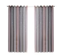 XZXCVN Star Curtains Double Layer Blackout Window Curtain, 53 Inch Width Beige Panel - Colorful Gradient Stripe Tulle Overlay, Privacy and Light Filtering for Kids Bedroom (Gray 53" W x 108" L)