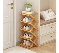 XZXWZX Foldable Shoe Rack, Bamboo Vertical Shoe Organizer Tall for Small Spaces. Multifunctional Narrow Shoe Shelf for Entryway, Closet, Corner, Bedroom, Hallway, Wood Color 5 Layers