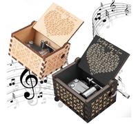 Xzyden 2PCS Wooden Music Box,Can't Help Falling in Love Musical Box,Wedding, Hand Crank Vintage Music Box,Birthday Gifts for Girlfriend,Music Gifts for Her, Wife